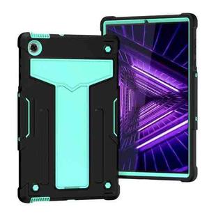 For Lenovo M10 Plus TB-X606F T-shaped Bracket Contrast Color Shockproof PC + Silicone Protective Case(Black + Mint Green)