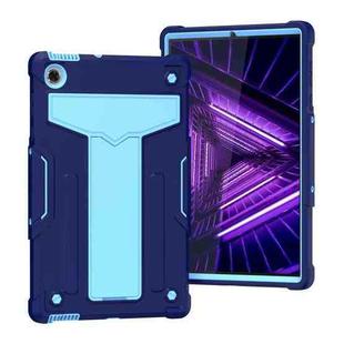 For Lenovo M10 Plus TB-X606F T-shaped Bracket Contrast Color Shockproof PC + Silicone Protective Case(Navy Blue + Blue)