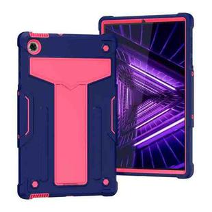 For Lenovo M10 Plus TB-X606F T-shaped Bracket Contrast Color Shockproof PC + Silicone Protective Case(Navy Blue + Rose Red)