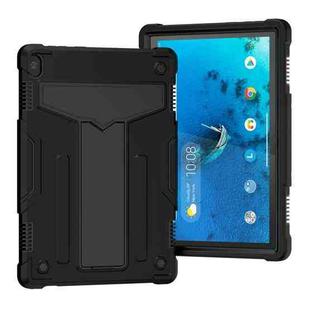 For Lenovo M10 FHD REL TB-X605F T-shaped Bracket Contrast Color Shockproof PC + Silicone Protective Case(Black)
