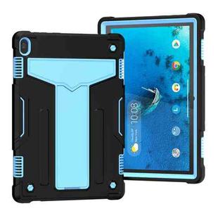 For Lenovo M10 FHD REL TB-X605F T-shaped Bracket Contrast Color Shockproof PC + Silicone Protective Case(Black + Blue)