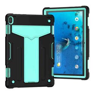 For Lenovo M10 FHD REL TB-X605F T-shaped Bracket Contrast Color Shockproof PC + Silicone Protective Case(Black + Mint Green)