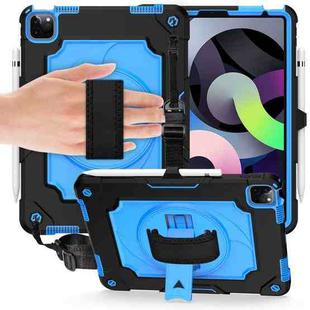 360 Degree Rotation Turntable Contrast Color Robot Shockproof Silicone + PC Protective Case with Holder For iPad Air 2022 / 2020 10.9 / Pro 11 (2020)(Navy Blue + Blue)