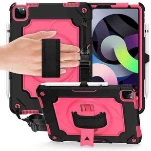 360 Degree Rotation Turntable Contrast Color Robot Shockproof Silicone + PC Protective Case with Holder For iPad Air 2022 / 2020 10.9 / Pro 11 (2020)(Black + Rose Red)