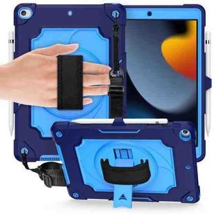 360 Degree Rotation Turntable Contrast Color Robot Shockproof Silicone + PC Protective Case with Holder For iPad 10.2 / 10.2 (2020) / Pro 10.5(Navy Blue + Blue)