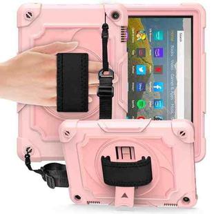 For Amazon Kindle Fire HD 8 2020 360 Degree Rotation Turntable Contrast Color Robot Shockproof Silicone + PC Protective Case with Holder(Rose Gold)