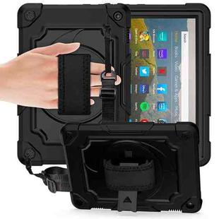 For Amazon Kindle Fire HD 8 2020 360 Degree Rotation Turntable Contrast Color Robot Shockproof Silicone + PC Protective Case with Holder(Black)