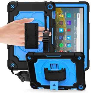 For Amazon Kindle Fire HD 8 2020 360 Degree Rotation Turntable Contrast Color Robot Shockproof Silicone + PC Protective Case with Holder(Black + Blue)