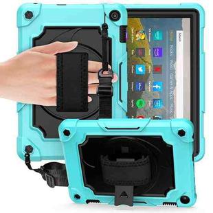 For Amazon Kindle Fire HD 8 2020 360 Degree Rotation Turntable Contrast Color Robot Shockproof Silicone + PC Protective Case with Holder(Mint Green + Black)