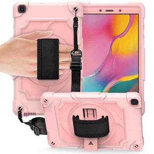 For Samsung Tab A 8.0 (2019)/T290 360 Degree Rotation Turntable Contrast Color Robot Shockproof Silicone + PC Protective Case with Holder(Rose Gold)