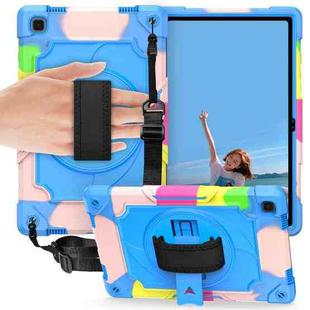 For Samsung Galaxy Tab A7 10.4 (2020)/T500 360 Degree Rotation Turntable Contrast Color Robot Shockproof Silicone + PC Protective Case with Holder(Colorful + Blue)