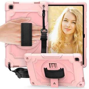 For Samsung Galaxy Tab A7 10.4 (2020)/T500 360 Degree Rotation Turntable Contrast Color Robot Shockproof Silicone + PC Protective Case with Holder(Rose Gold)