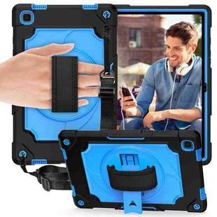 For Samsung Galaxy Tab A7 10.4 (2020)/T500 360 Degree Rotation Turntable Contrast Color Robot Shockproof Silicone + PC Protective Case with Holder(Black + Blue)