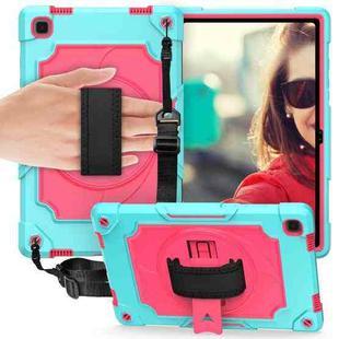For Samsung Galaxy Tab A7 10.4 (2020)/T500 360 Degree Rotation Turntable Contrast Color Robot Shockproof Silicone + PC Protective Case with Holder(Mint Green + Rose Red)