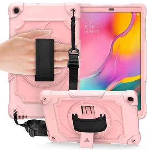 For Samsung Galaxy Tab A 10.1 (2019)/T515 360 Degree Rotation Turntable Contrast Color Robot Shockproof Silicone + PC Protective Case with Holder(Rose Gold)