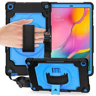 For Samsung Galaxy Tab A 10.1 (2019)/T515 360 Degree Rotation Turntable Contrast Color Robot Shockproof Silicone + PC Protective Case with Holder(Black + Blue)