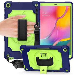 For Samsung Galaxy Tab A 10.1 (2019)/T515 360 Degree Rotation Turntable Contrast Color Robot Shockproof Silicone + PC Protective Case with Holder(Navy Blue + Yellow Green)
