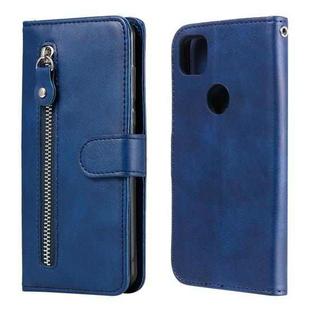 For Google Pixel 4a 4G Fashion Calf Texture Zipper Horizontal Flip Leather Case with Holder & Card Slots & Wallet(Blue)