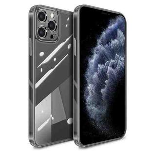 High Transparent TPU Soft Frame + Glass Back Fine Hole Protective Case For iPhone 11 Pro(Grey)