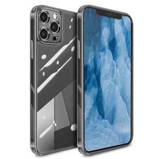 High Transparent TPU Soft Frame + Glass Back Fine Hole Protective Case For iPhone 11 Pro Max(Grey)