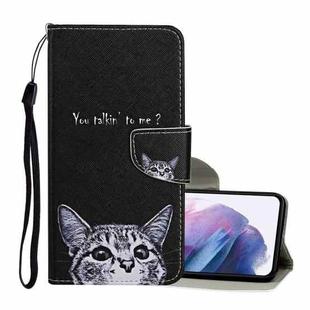 For Samsung Galaxy S21+ 5G Colored Drawing Pattern Horizontal Flip Leather Case with Holder & Card Slots & Wallet & Lanyard(Little Cat)