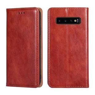 For Samsung Galaxy S10+ PU + TPU Gloss Oil Solid Color Magnetic Horizontal Flip Leather Case with Holder & Card Slot & Wallet(Brown)