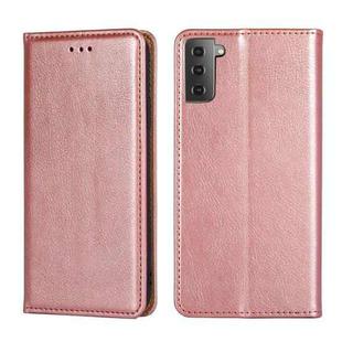 For Samsung Galaxy S21 5G PU + TPU Gloss Oil Solid Color Magnetic Horizontal Flip Leather Case with Holder & Card Slot & Wallet(Rose Gold)