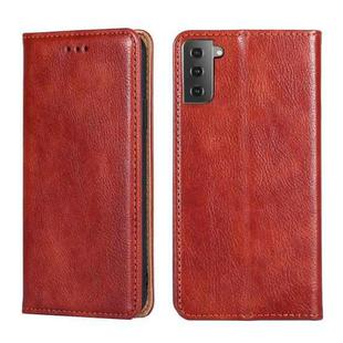 For Samsung Galaxy S21 5G PU + TPU Gloss Oil Solid Color Magnetic Horizontal Flip Leather Case with Holder & Card Slot & Wallet(Brown)