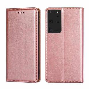 For Samsung Galaxy S21 Ultra 5G PU + TPU Gloss Oil Solid Color Magnetic Horizontal Flip Leather Case with Holder & Card Slot & Wallet(Rose Gold)