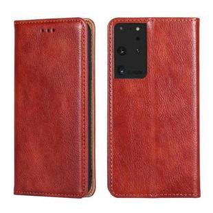 For Samsung Galaxy S21 Ultra 5G PU + TPU Gloss Oil Solid Color Magnetic Horizontal Flip Leather Case with Holder & Card Slot & Wallet(Brown)