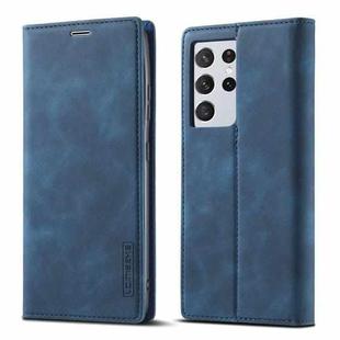 For Samsung Galaxy S21 Ultra 5G LC.IMEEKE Strong Magnetism Ultra-thin Horizontal Flip Matte TPU + PU Leather Case with Holder & Card Slots & Wallet(Blue)