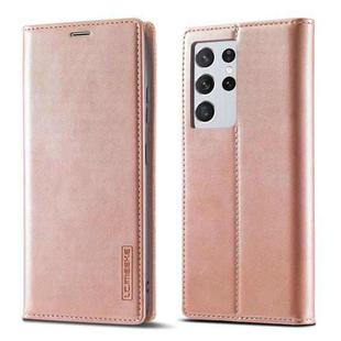 For Samsung Galaxy S21 Ultra 5G LC.IMEEKE Strong Magnetism Ultra-thin Horizontal Flip Matte TPU + PU Leather Case with Holder & Card Slots & Wallet(Rose Gold)