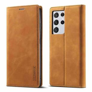 For Samsung Galaxy S21 Ultra 5G LC.IMEEKE Strong Magnetism Ultra-thin Horizontal Flip Matte TPU + PU Leather Case with Holder & Card Slots & Wallet(Brown)