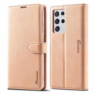 For Samsung Galaxy S21 Ultra 5G Forwenw F1 Series Matte Strong Magnetism Horizontal Flip Leather Case with Holder & Card Slots & Wallet & Photo Frame(Rose Gold)