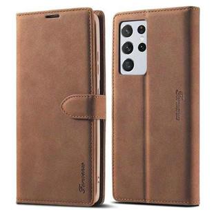 For Samsung Galaxy S21 Ultra 5G Forwenw F1 Series Matte Strong Magnetism Horizontal Flip Leather Case with Holder & Card Slots & Wallet & Photo Frame(Brown)