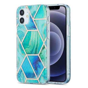 For iPhone 12 mini 3D Electroplating Marble Pattern TPU Protective Case (Green Blue)