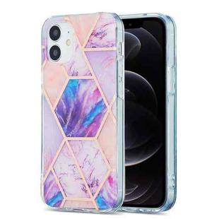 For iPhone 12 / 12 Pro 3D Electroplating Marble Pattern TPU Protective Case(Pink Purple)