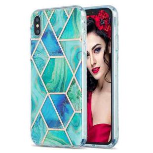 For iPhone XS Max 3D Electroplating Marble Pattern TPU Protective Case(Green Blue)