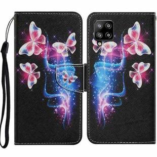 For Samsung Galaxy A12 Coloured Drawing Pattern Horizontal Flip PU Leather Case with Holder & Card Slots & Wallet & Lanyard(Three Fluorescent Butterflies)