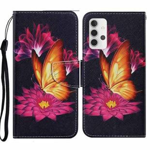 For Samsung Galaxy A32 5G Coloured Drawing Pattern Horizontal Flip PU Leather Case with Holder & Card Slots & Wallet & Lanyard(Big Golden Butterfly)