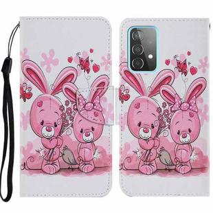 For Samsung Galaxy A52 5G / 4G Coloured Drawing Pattern Horizontal Flip PU Leather Case with Holder & Card Slots & Wallet & Lanyard(Cute Rabbit)