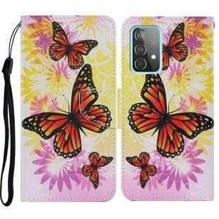 For Samsung Galaxy A52 5G / 4G Coloured Drawing Pattern Horizontal Flip PU Leather Case with Holder & Card Slots & Wallet & Lanyard(Chrysanthemum Butterfly)
