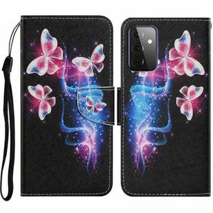 For Samsung Galaxy A72 5G / 4G Coloured Drawing Pattern Horizontal Flip PU Leather Case with Holder & Card Slots & Wallet & Lanyard(Three Fluorescent Butterflies)