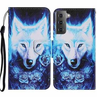 For Samsung Galaxy S21 5G Coloured Drawing Pattern Horizontal Flip PU Leather Case with Holder & Card Slots & Wallet & Lanyard(Rose Wolf)