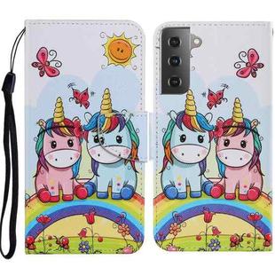 For Samsung Galaxy S21 5G Coloured Drawing Pattern Horizontal Flip PU Leather Case with Holder & Card Slots & Wallet & Lanyard(Couple Unicorn)