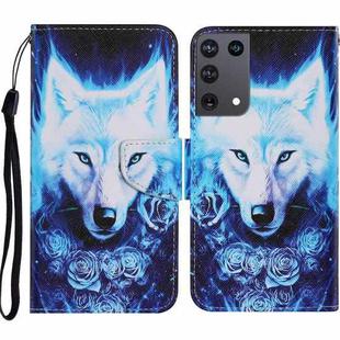 For Samsung Galaxy S21 Ultra 5G Coloured Drawing Pattern Horizontal Flip PU Leather Case with Holder & Card Slots & Wallet & Lanyard(Rose Wolf)