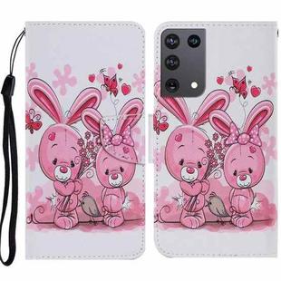 For Samsung Galaxy S21 Ultra 5G Coloured Drawing Pattern Horizontal Flip PU Leather Case with Holder & Card Slots & Wallet & Lanyard(Cute Rabbit)