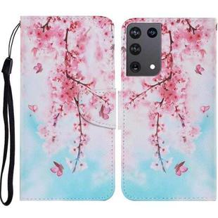 For Samsung Galaxy S21 Ultra 5G Coloured Drawing Pattern Horizontal Flip PU Leather Case with Holder & Card Slots & Wallet & Lanyard(Cherry Blossoms)