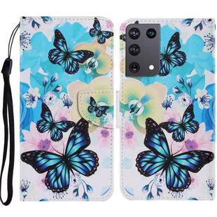 For Samsung Galaxy S21 Ultra 5G Coloured Drawing Pattern Horizontal Flip PU Leather Case with Holder & Card Slots & Wallet & Lanyard(Purple Butterfly)