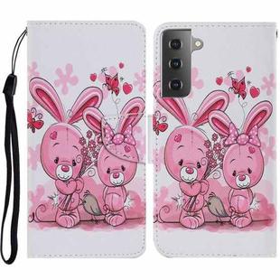 For Samsung Galaxy S21+ 5G Coloured Drawing Pattern Horizontal Flip PU Leather Case with Holder & Card Slots & Wallet & Lanyard(Cute Rabbit)